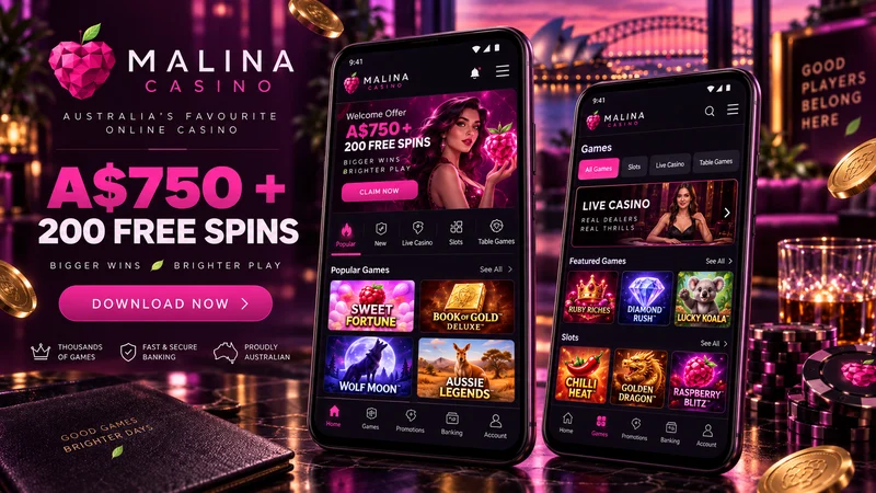 Malina Casino mobile lobby on Android showing the app style interface